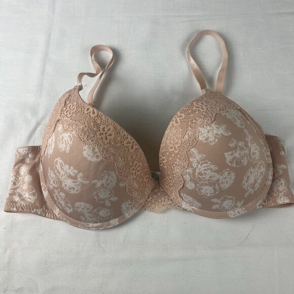 Laura Ashley Underwire Bra Size 38C Beige/Tan and White, Floral Print with Lace - Picture 1 of 6